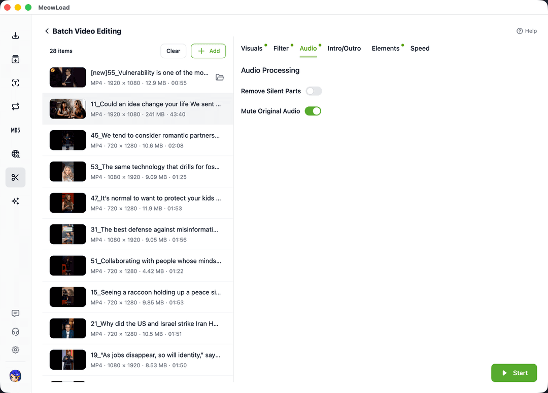 Bulk Video Mute Tool